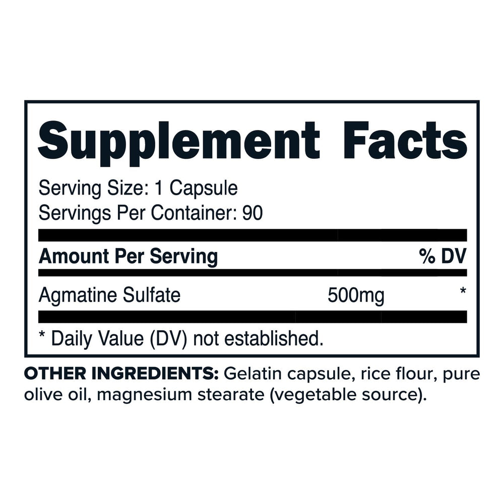 Primaforce Agmatine Sulfate label close-up with 500 mg per capsule detail.