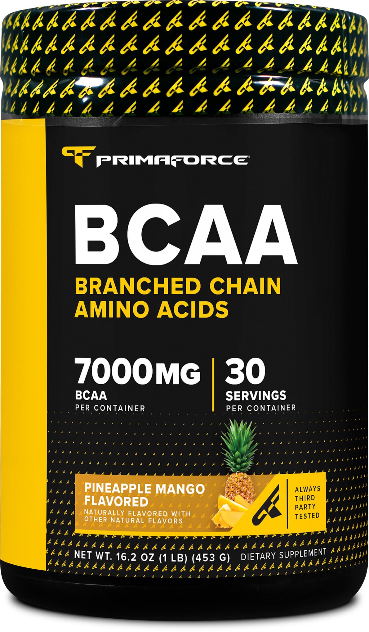 Primaforce BCAA powder pineapple mango tub ready for post-workout recovery