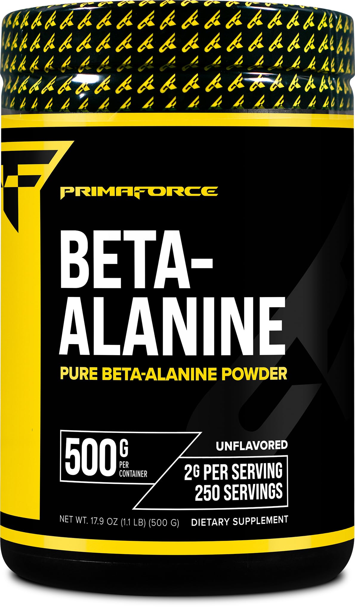 Primaforce Beta Alanine powder bottle with scoop for pre-workout endurance support