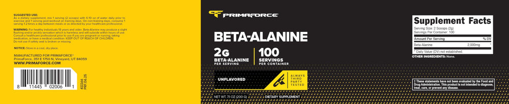 Primaforce Beta-Alanine powder dry mix demonstrates versatile training support.