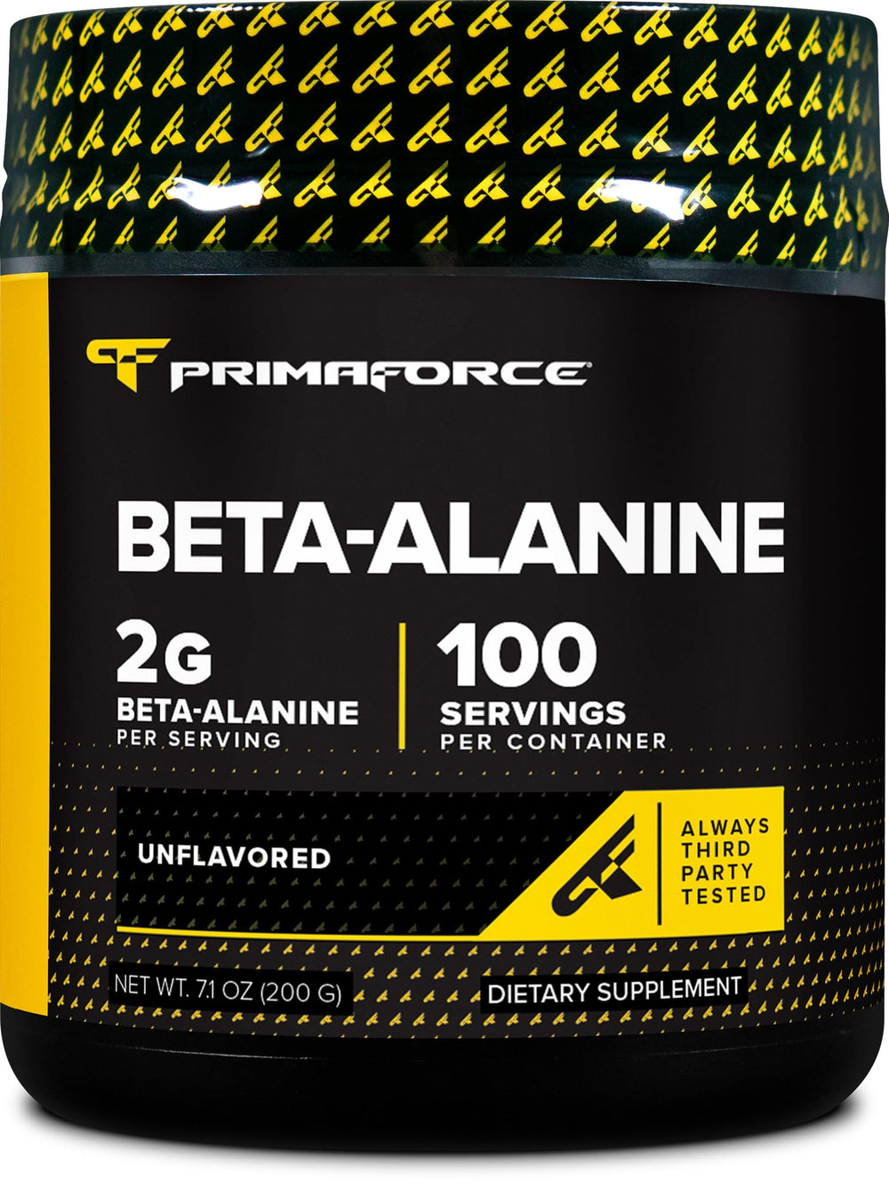 Primaforce Beta-Alanine powder jar front for athletes seeking unflavored support.