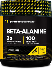 Primaforce Beta-Alanine powder jar front for athletes seeking unflavored support.