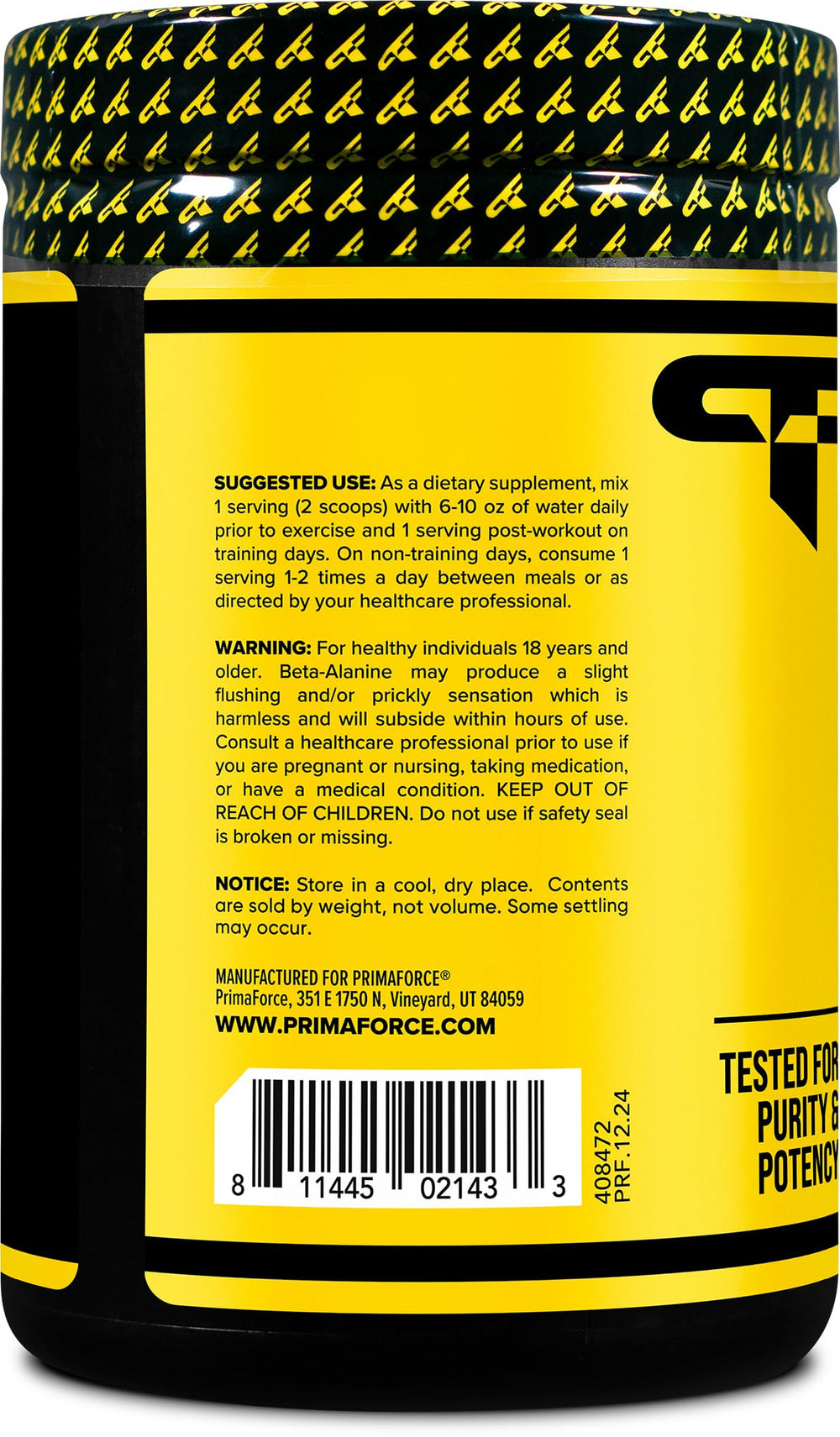 Primaforce Beta Alanine powder being added to a shaker for a smooth pre-workout drink