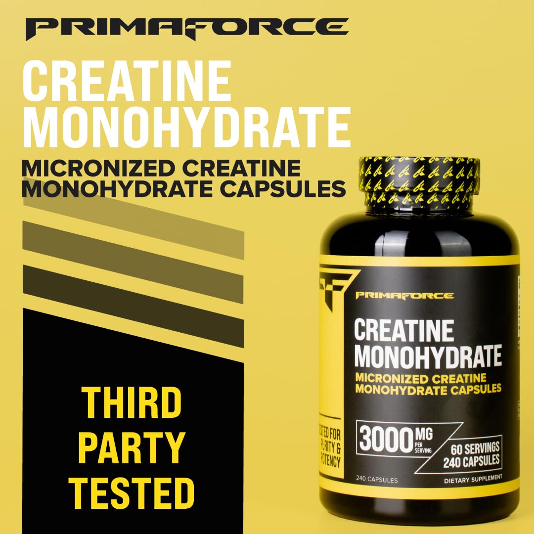 Primaforce bottle beside water, suggesting simple hydration during routines.