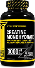 Primaforce creatine monohydrate capsules bottle, ready for daily training.