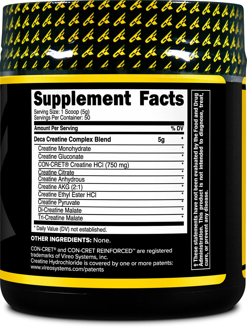 Primaforce Creatine-X label closeup emphasizing quality controls and non-GMO status