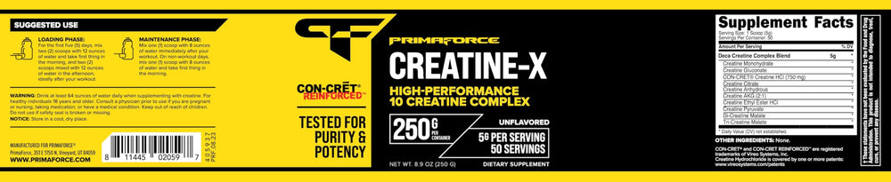 Primaforce Creatine-X powder dispersion image suggesting easy mixing and quick uptake