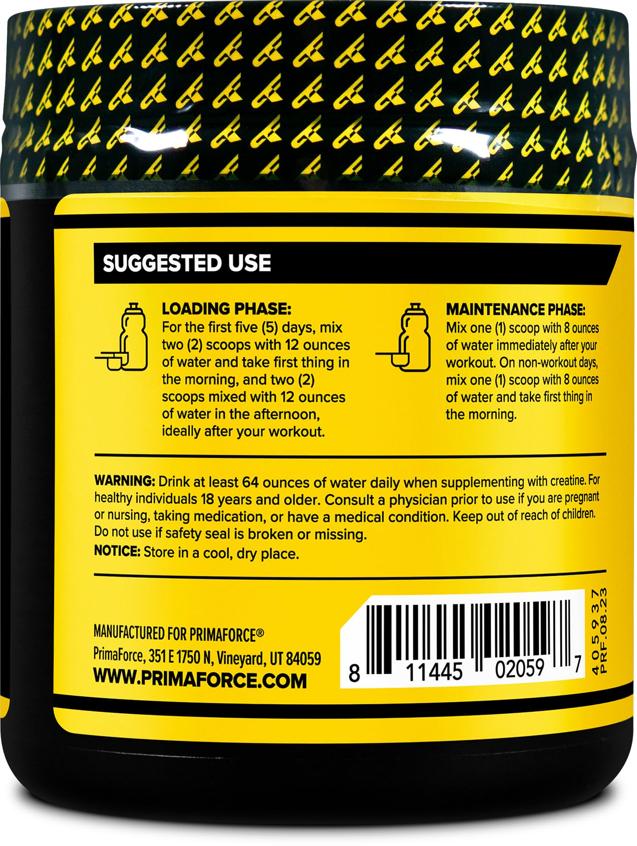 Primaforce Creatine-X serving scoop showing a 5 g dose for consistent training sessions