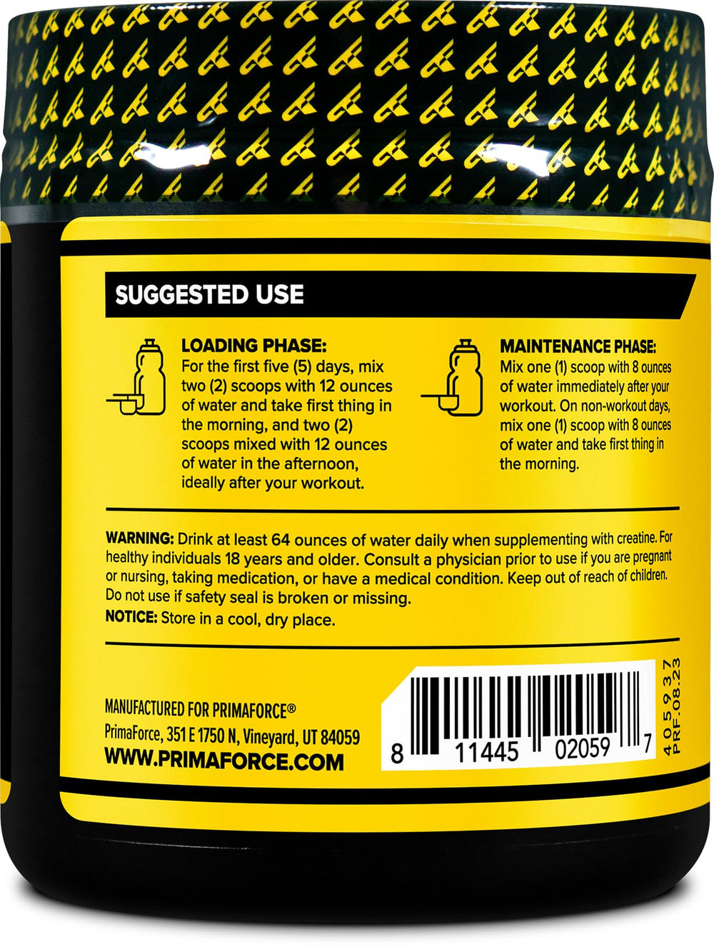 Primaforce Creatine-X serving scoop showing a 5 g dose for consistent training sessions
