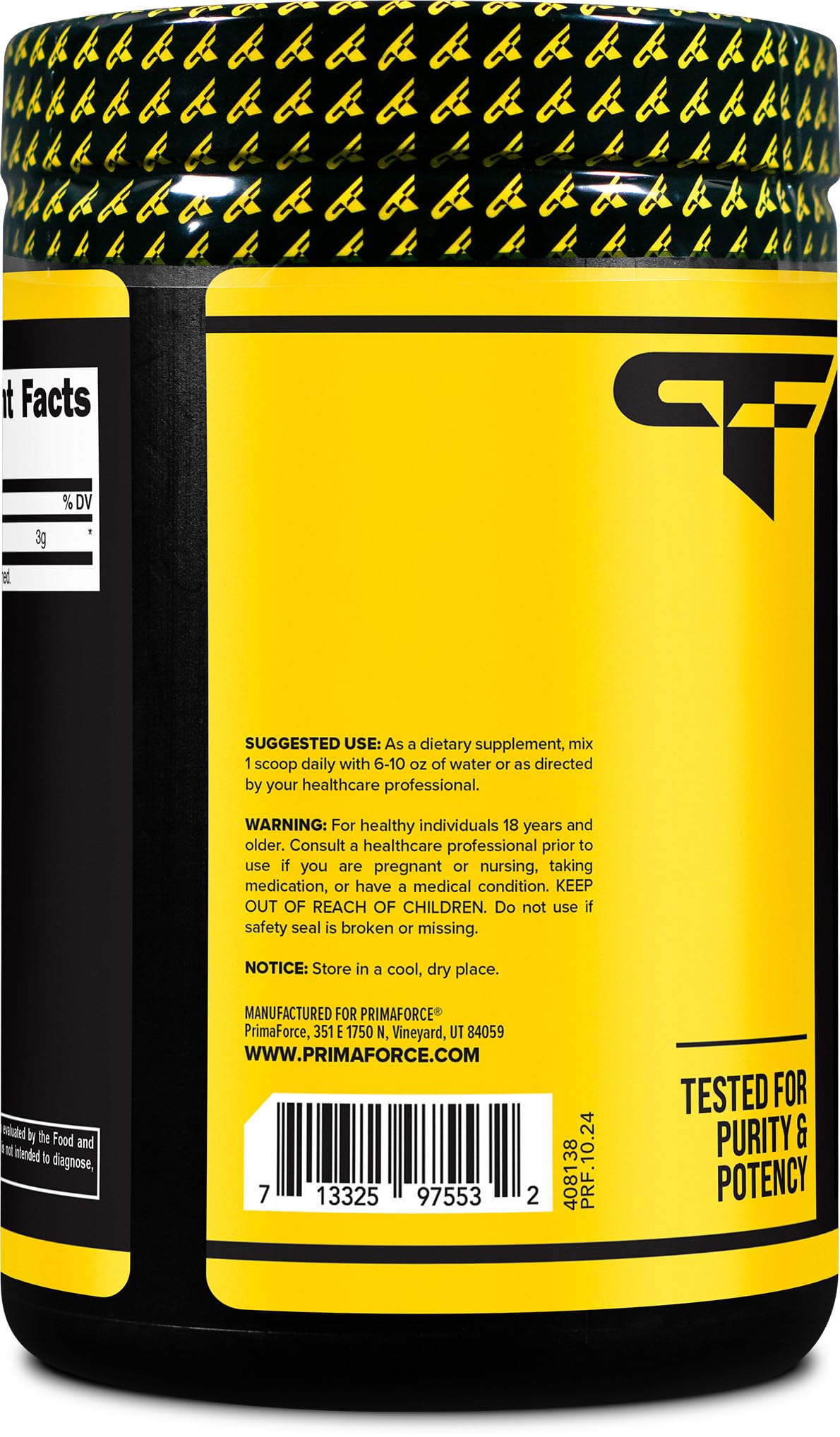 Primaforce D-Aspartic Acid label highlights non-GMO clean ingredients.