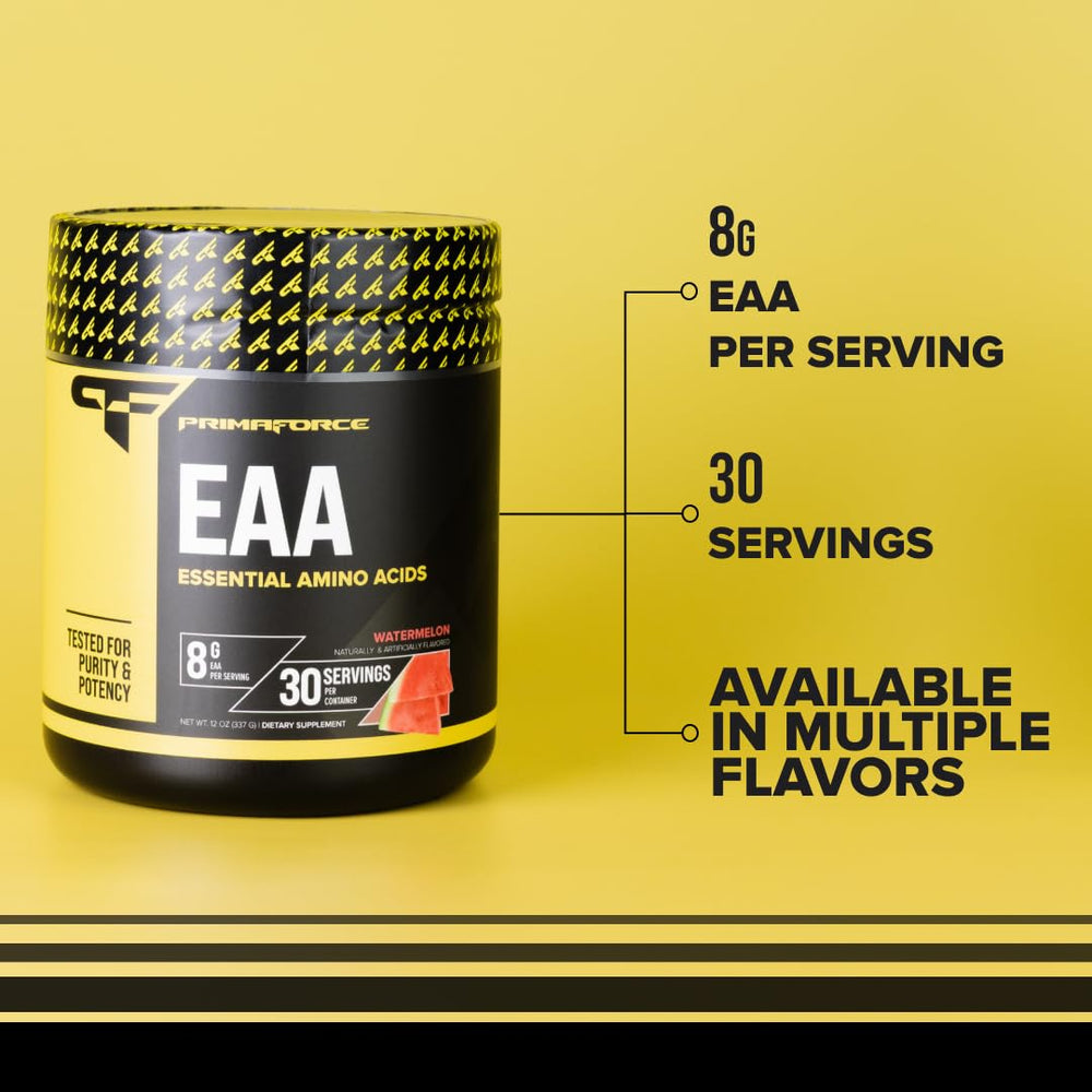 Primaforce EAA Powder on a gym bench as part of training routine