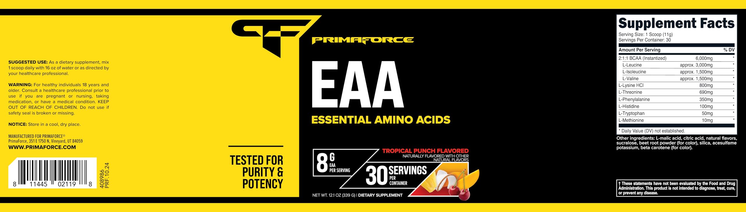 Primaforce EAA Powder third-party tested label macro view