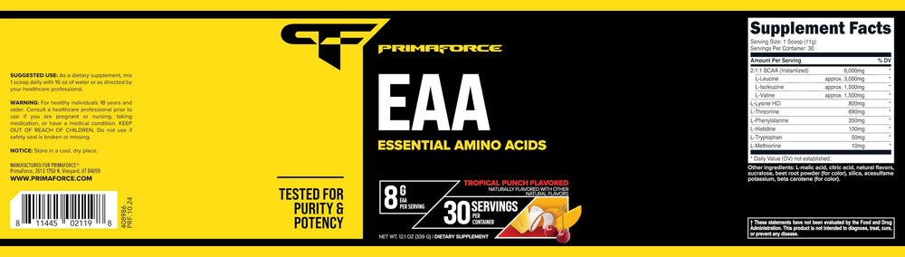 Primaforce EAA Powder third-party tested label macro view