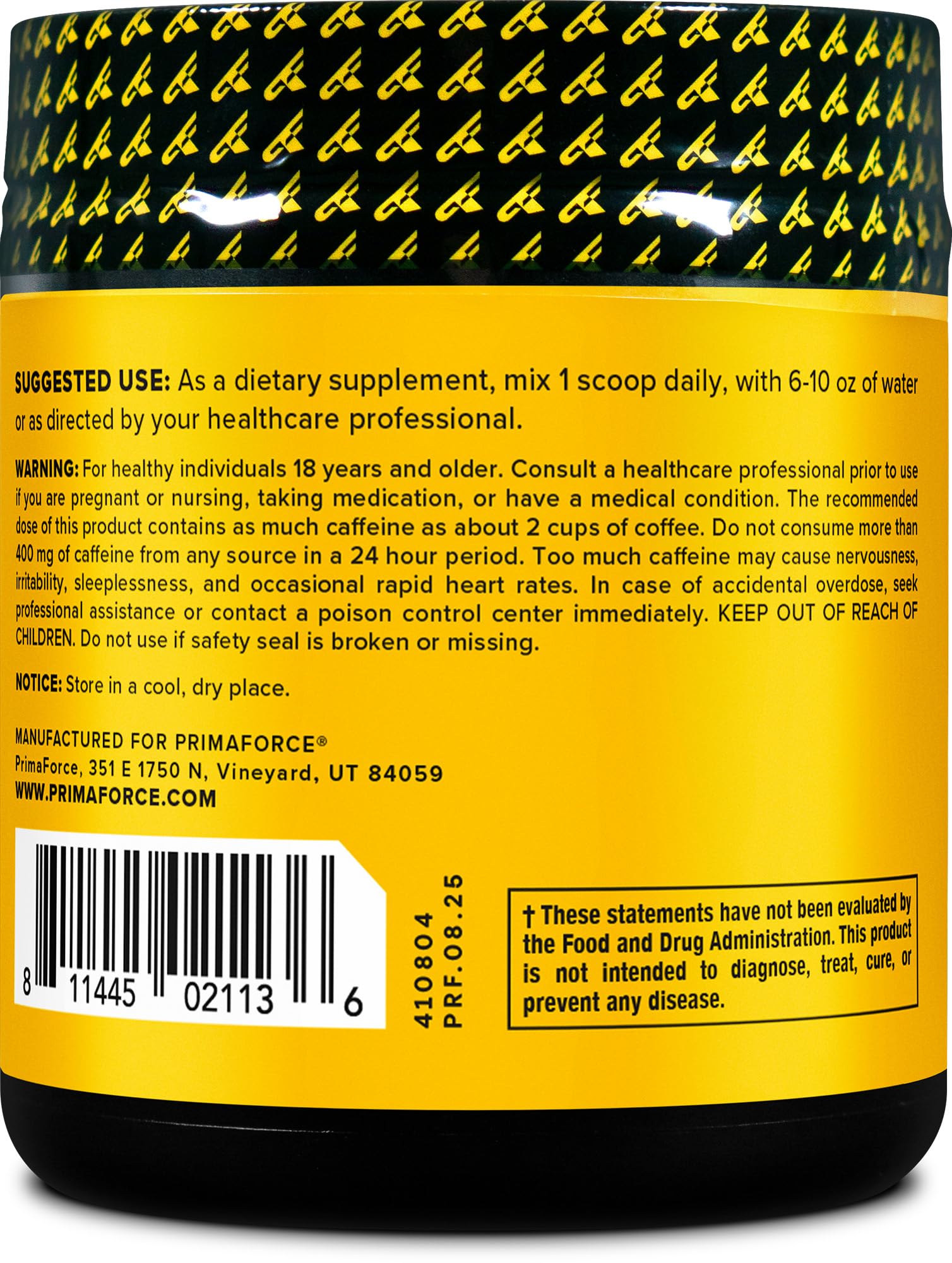 Primaforce Guarana Powder unflavored jar highlights pure composition and versatility.