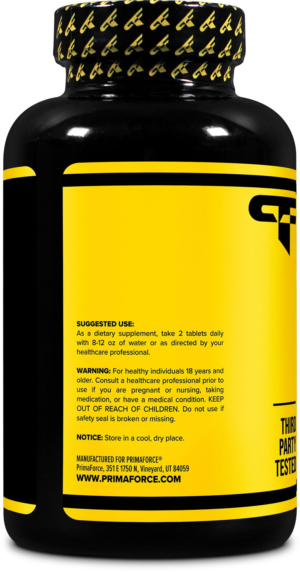 Primaforce L-Citrulline bottle side label highlights quality and batch testing.