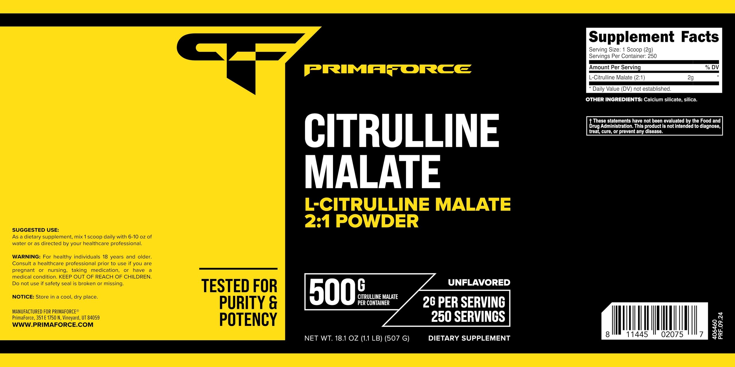 PrimaForce L-Citrulline Malate is lab-tested for potency and purity.