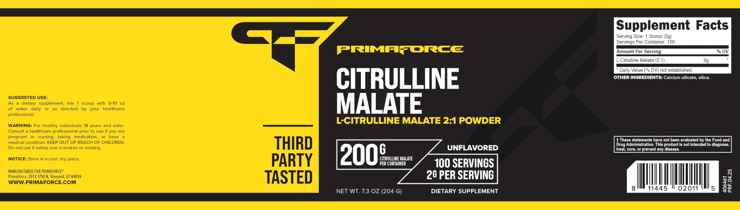 Primaforce packaging highlights vegan, non-GMO formula and potency.