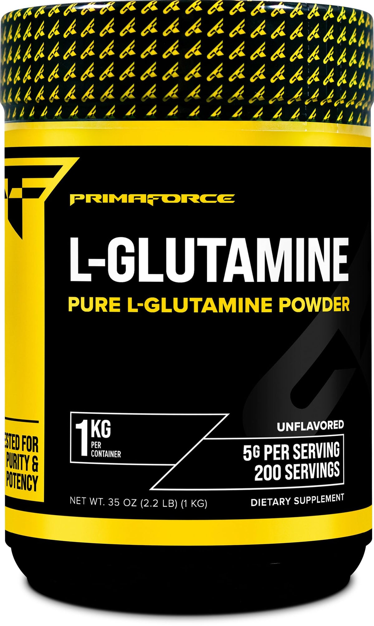 Primaforce L-Glutamine powder 1kg container, unflavored and easy to mix.