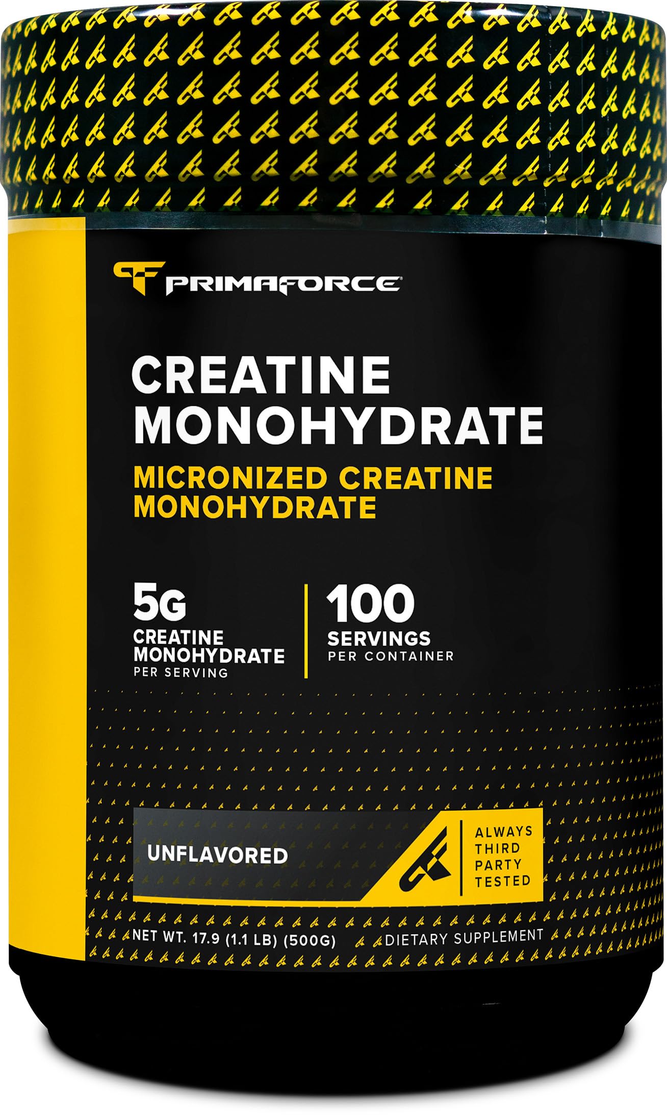 Primaforce micronized creatine monohydrate bottle ready for use with smooth mix
