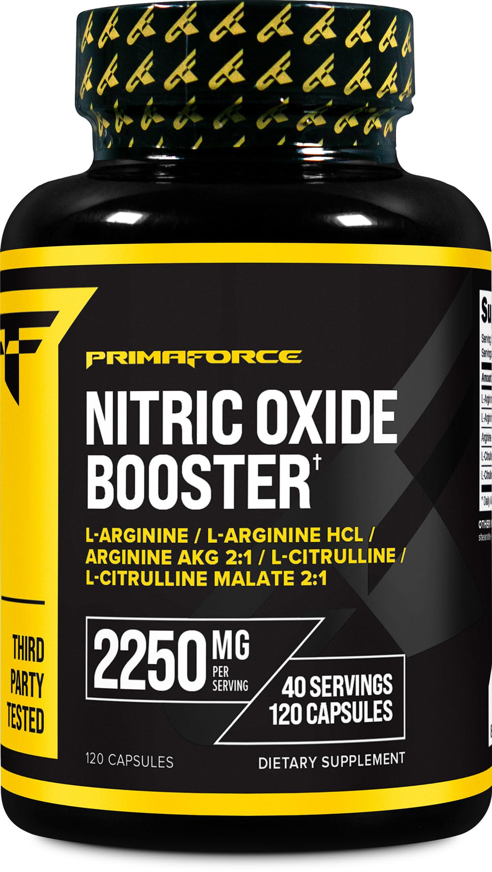 Primaforce Nitric Oxide Booster label close-up showing ingredients for informed choice