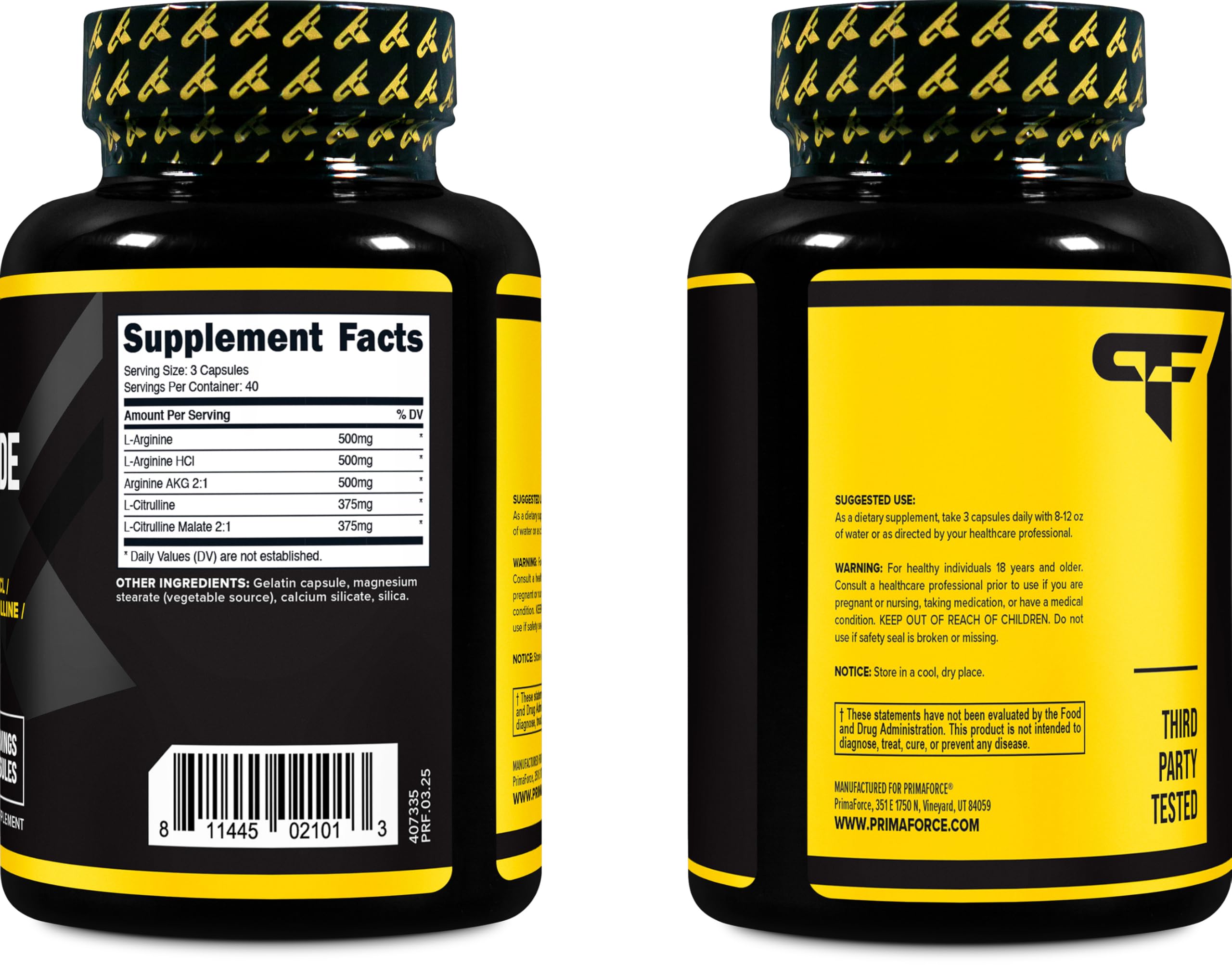Primaforce Nitric Oxide Booster packaging display with bottle and label design