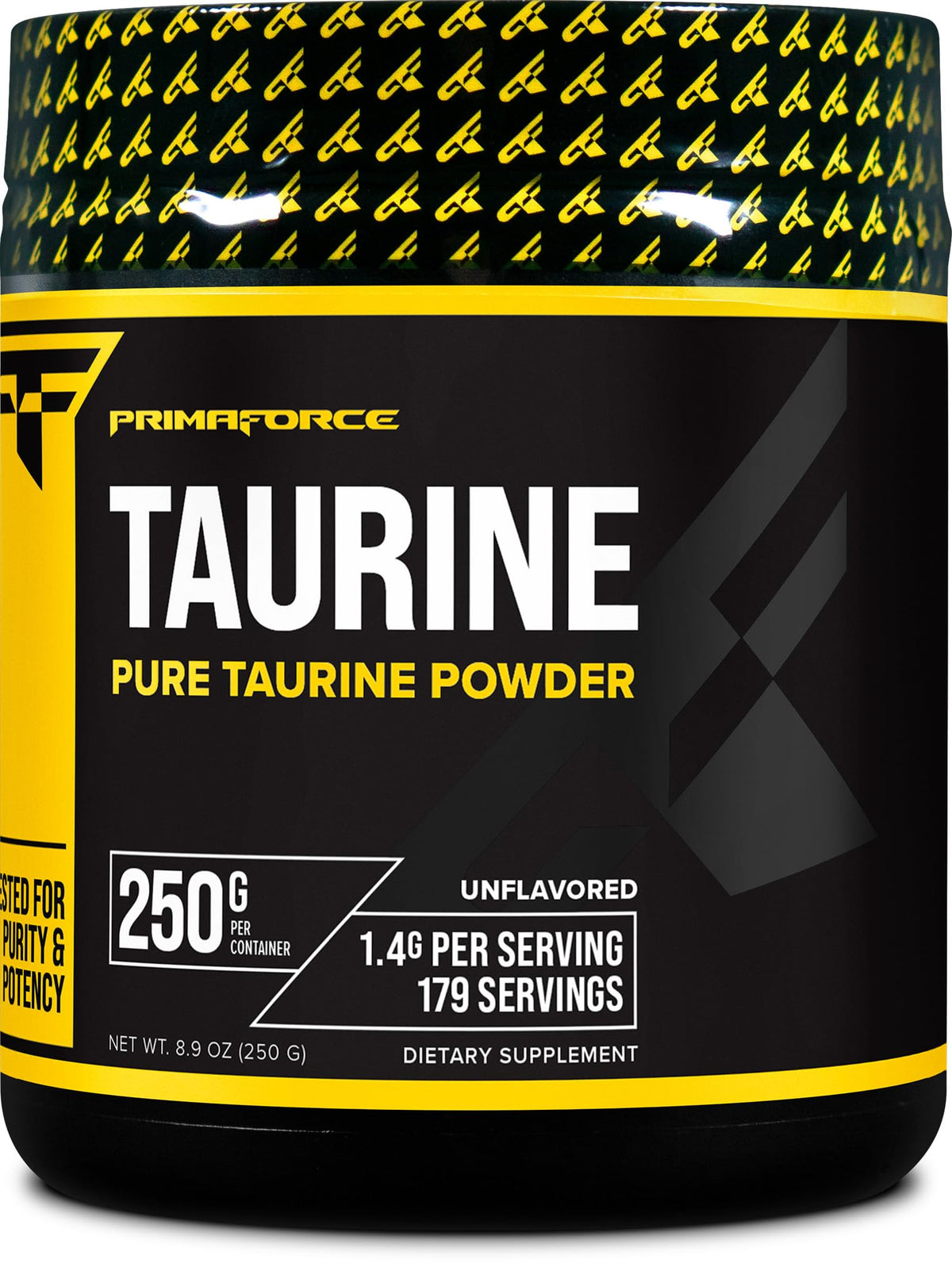 Primaforce Taurine Powder bottle with 250 g container for workout support
