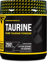 Primaforce Taurine Powder bottle with 250 g container for workout support