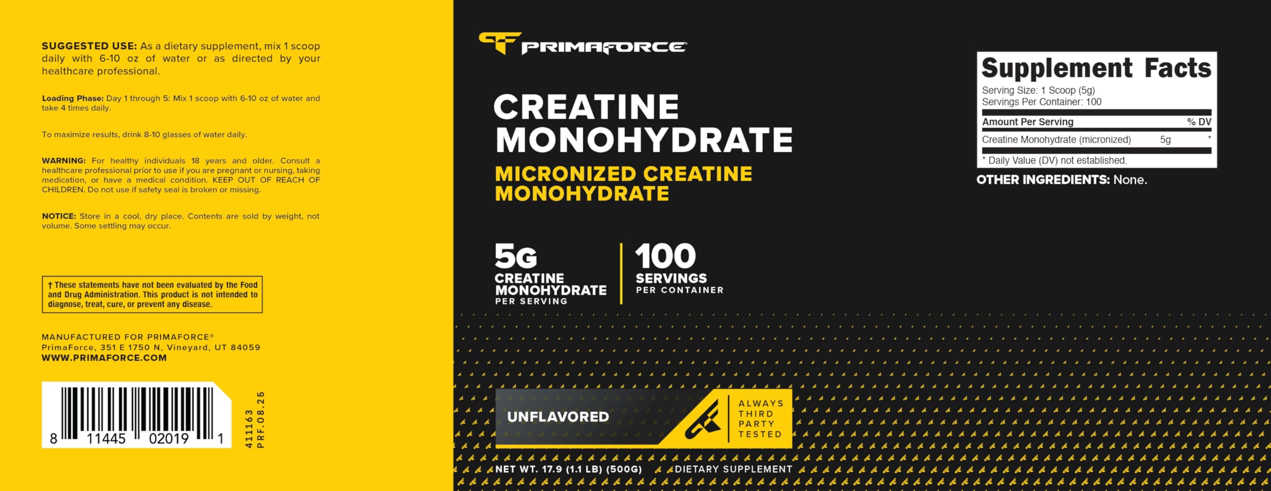 Primaforce ISO-accredited third-party testing badge on the product