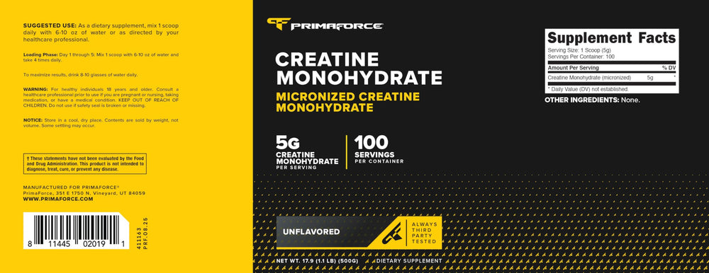 Primaforce ISO-accredited third-party testing badge on the product
