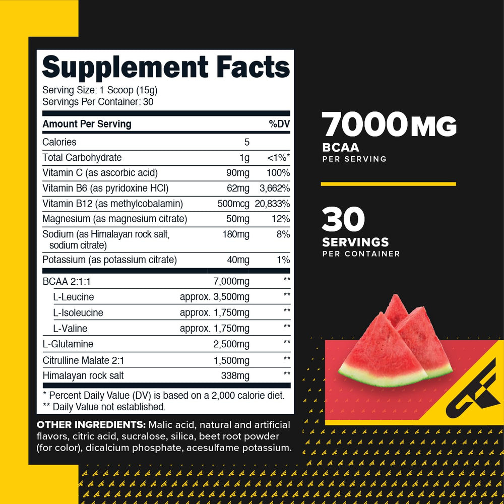 Primaforce Watermelon BCAA powder mixed in a glass for hydration.