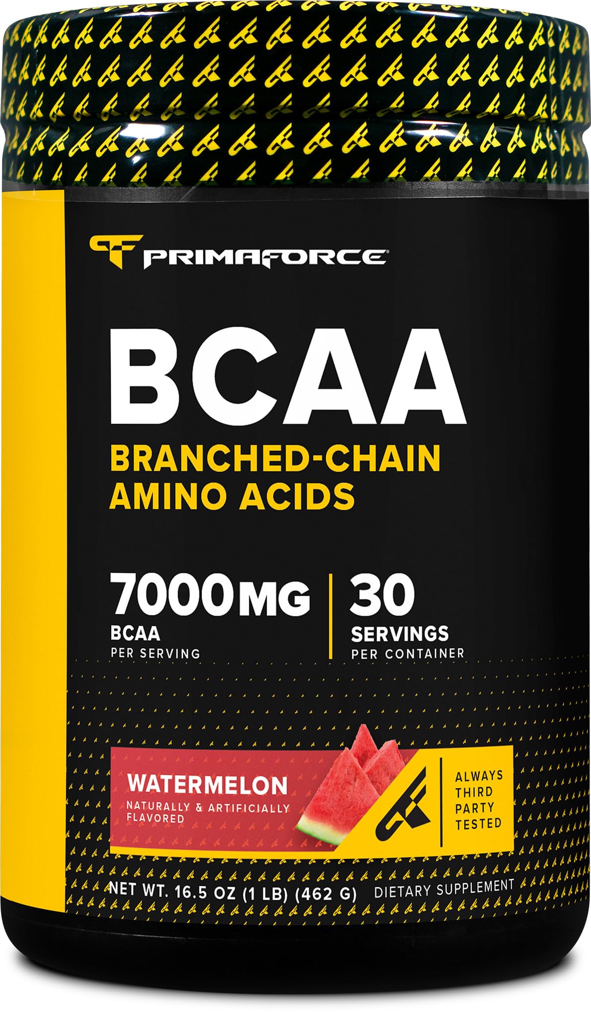 Primaforce Watermelon BCAA powder tub for post-workout recovery.