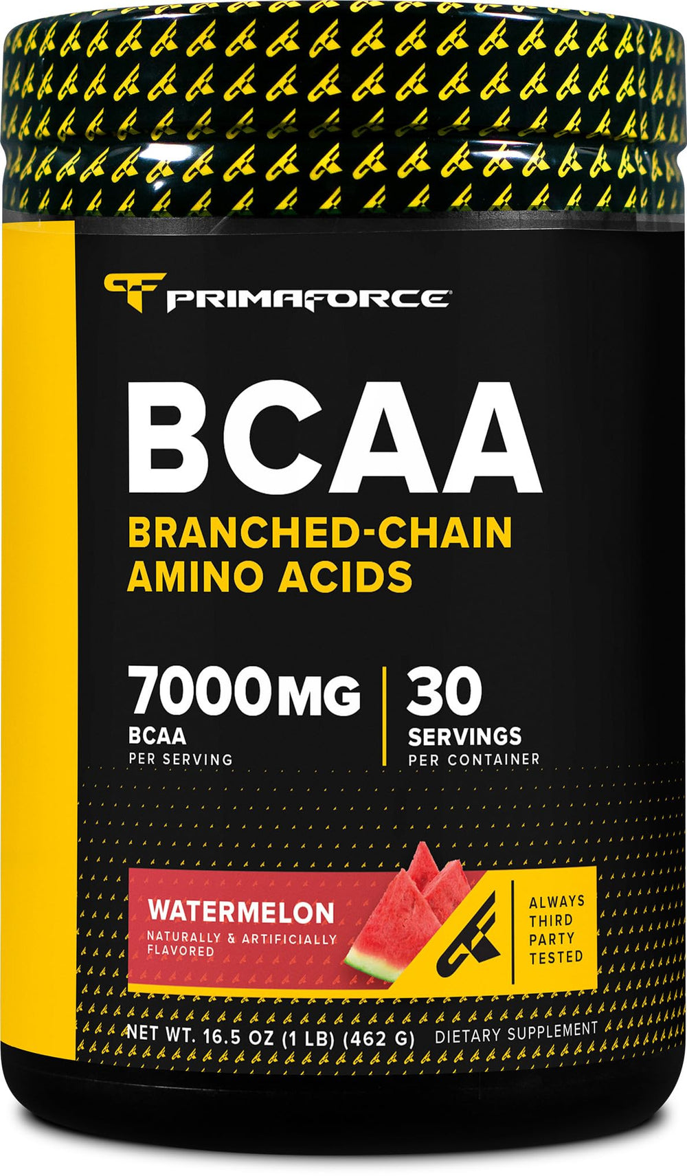 Primaforce Watermelon BCAA powder tub for post-workout recovery.