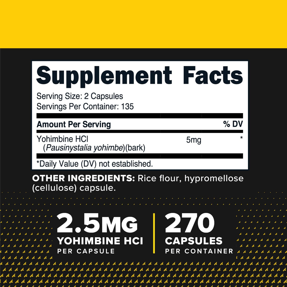 Primaforce Yohimbine HCl capsules on label highlight quality and ingredients.