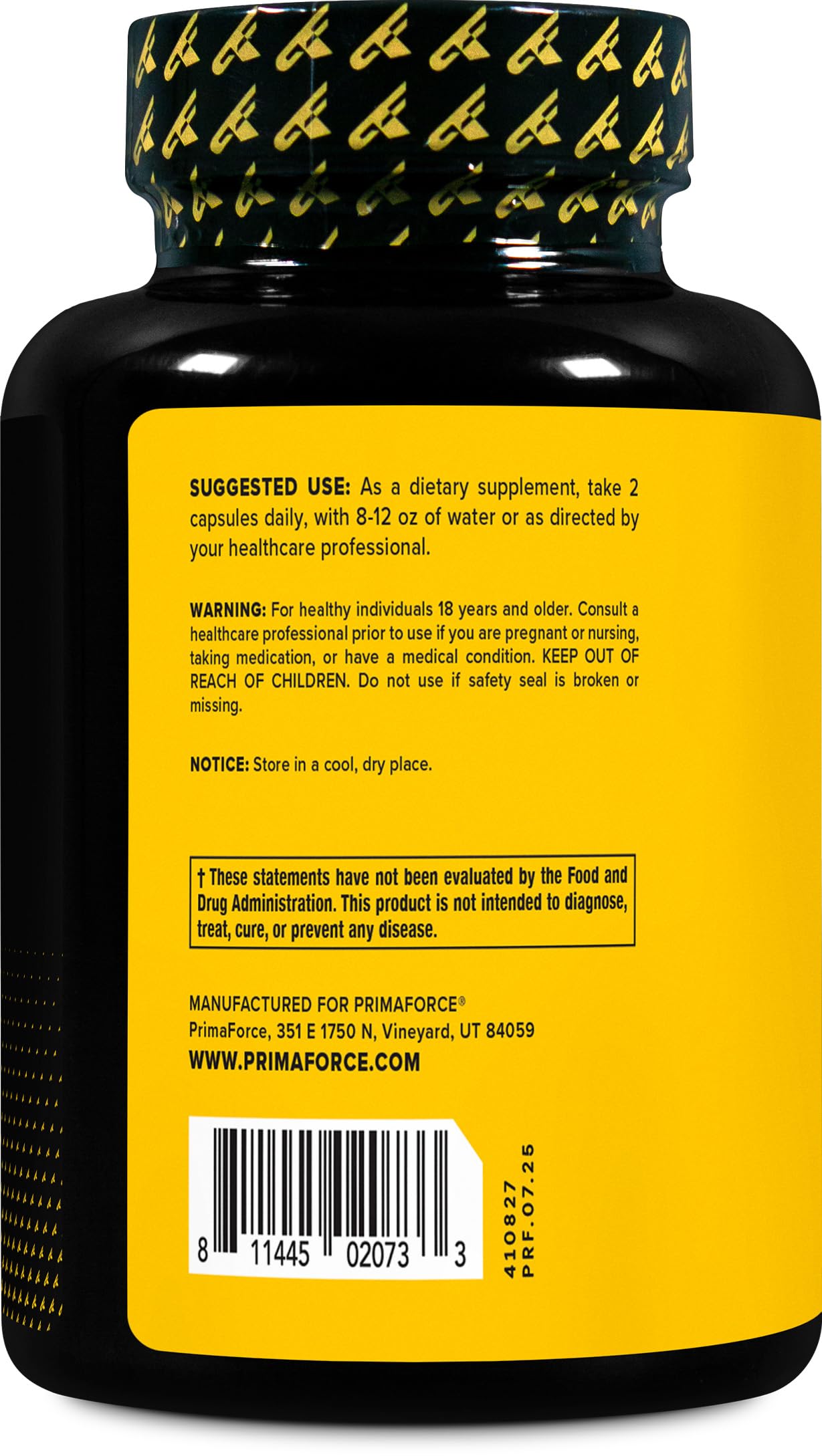 Primaforce Yohimbine HCl bottle beside dosage chart for flexible use.