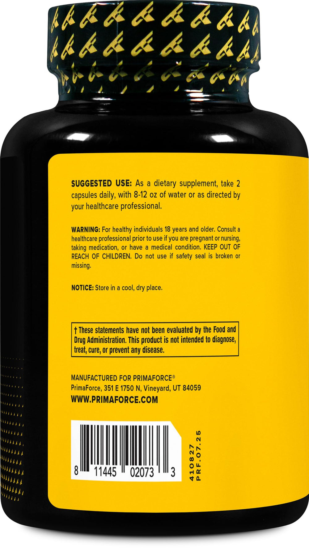 Primaforce Yohimbine HCl bottle beside dosage chart for flexible use.