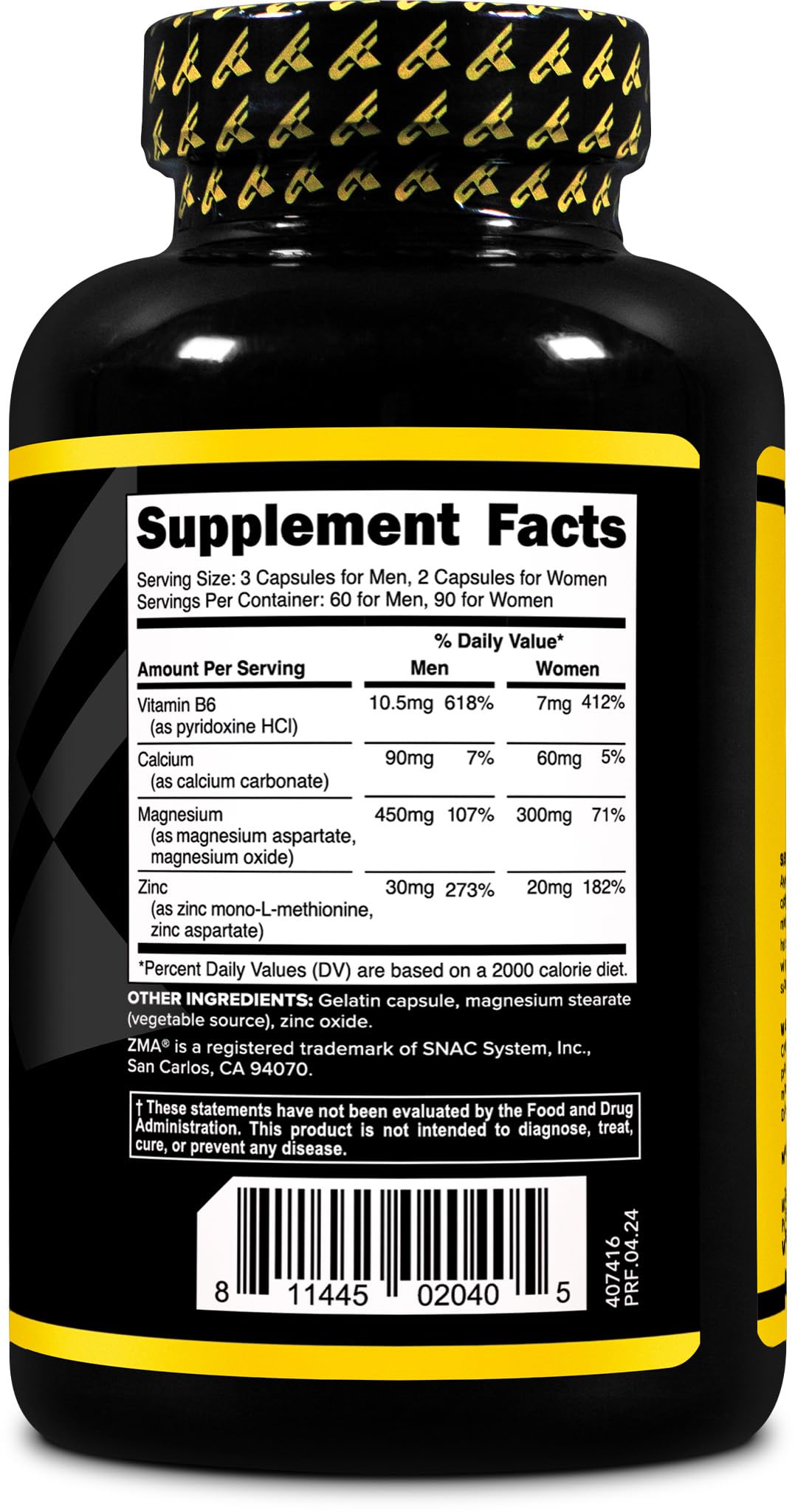 Primaforce ZMA label with non-GMO and gluten-free notes