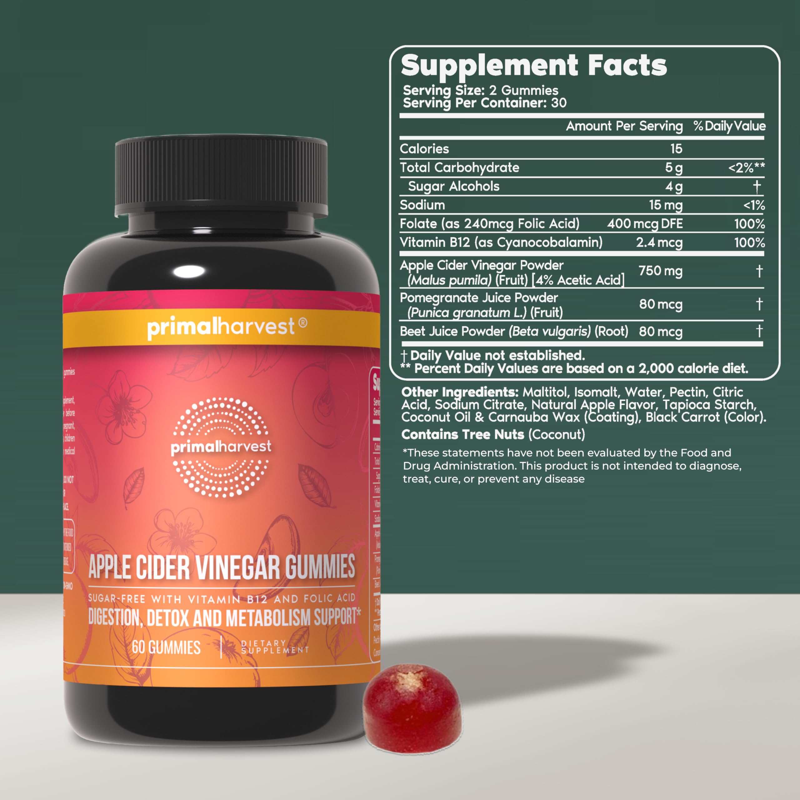 Primal Harvest ACV Gummies beetroot powder for natural energy support.