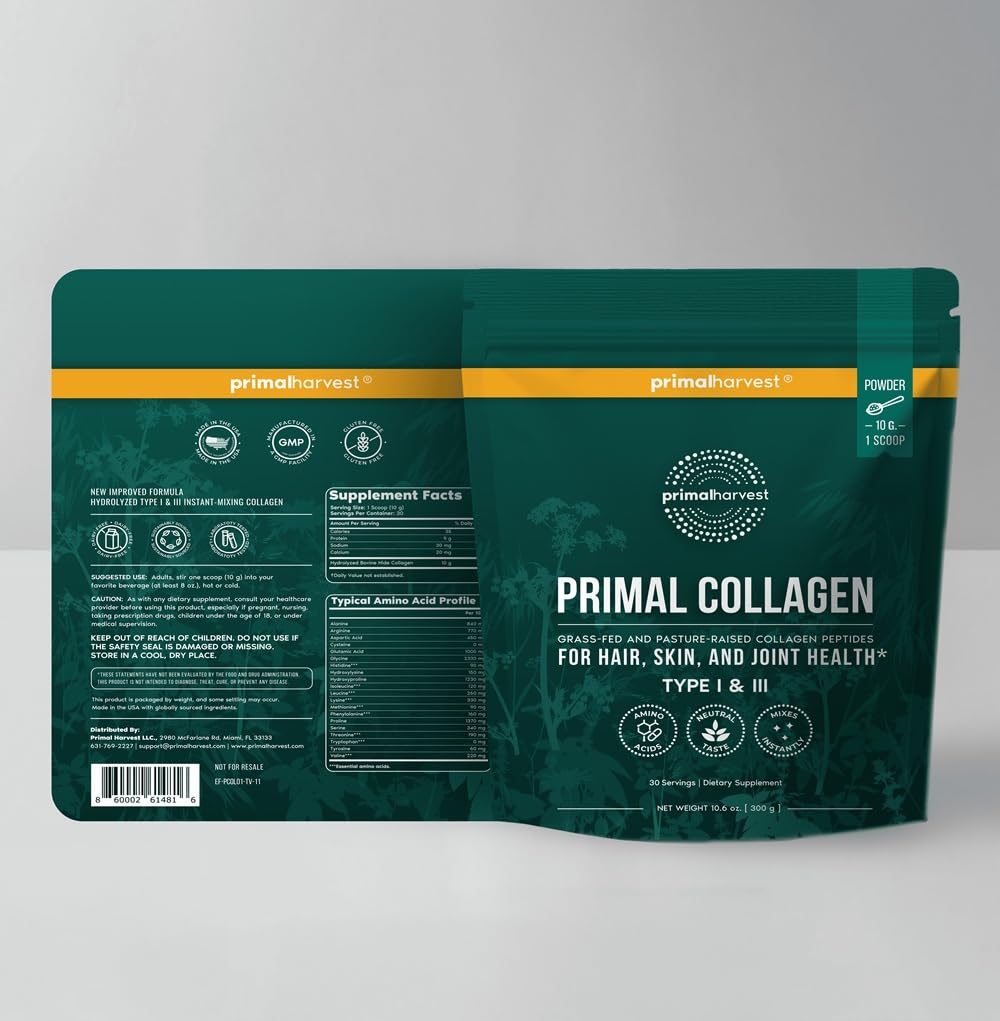 Scoop of Primal Harvest collagen powder ready to mix into your routine.