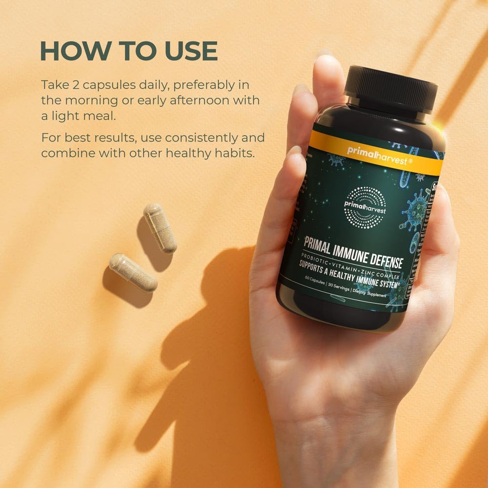 Primal Harvest Immune Defense capsules close-up highlighting convenient capsule form