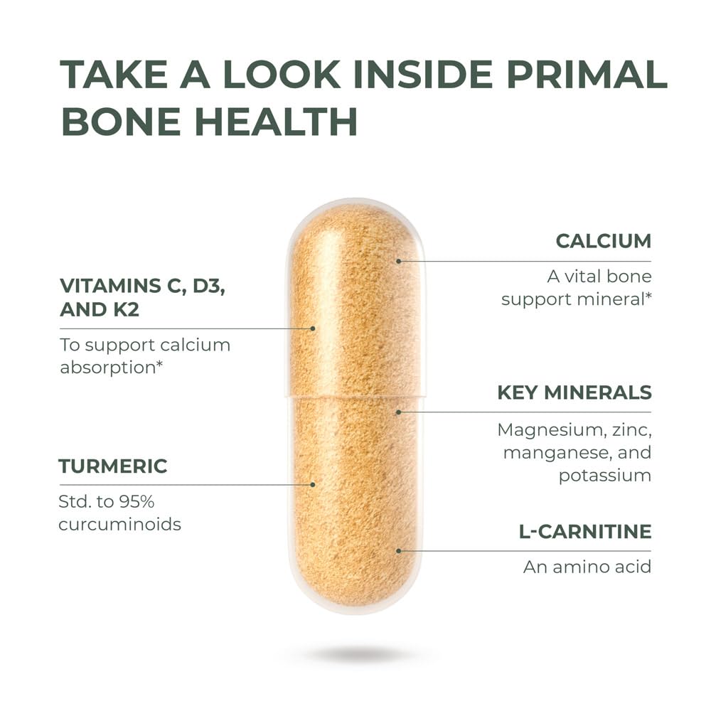Primal Harvest calcium carbonate product close-up emphasizing absorption-ready calcium