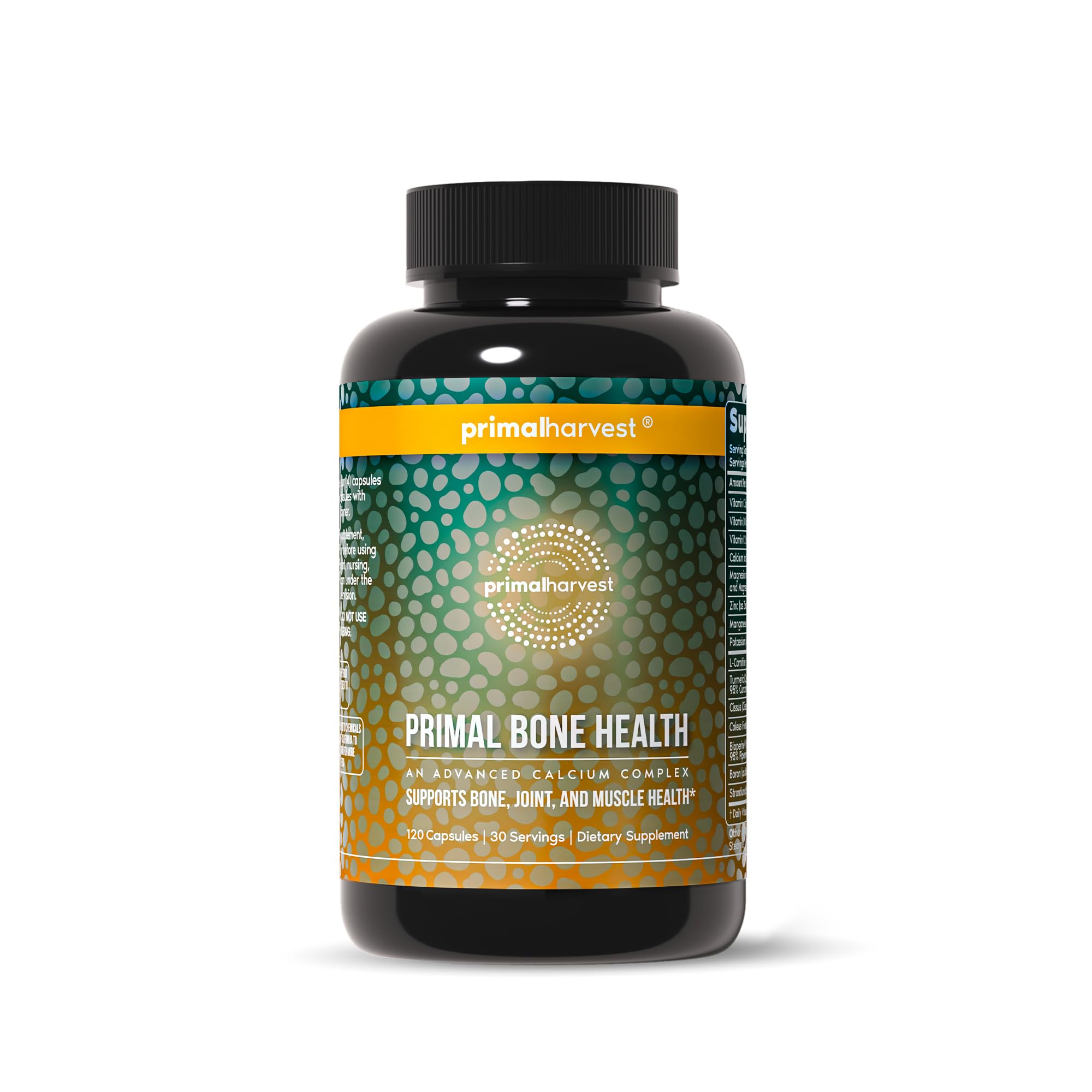 Primal Harvest Primal Bone Health calcium bottle showing bone support minerals