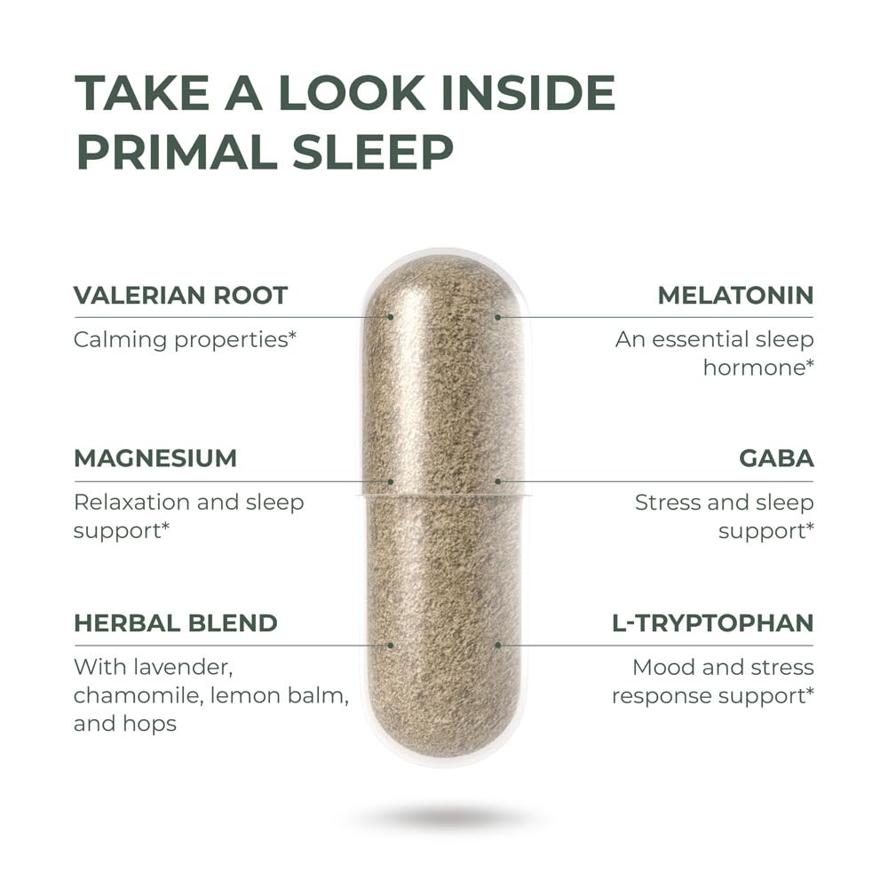 Primal Harvest Primal Sleep packaging on nightstand supports routine organization.