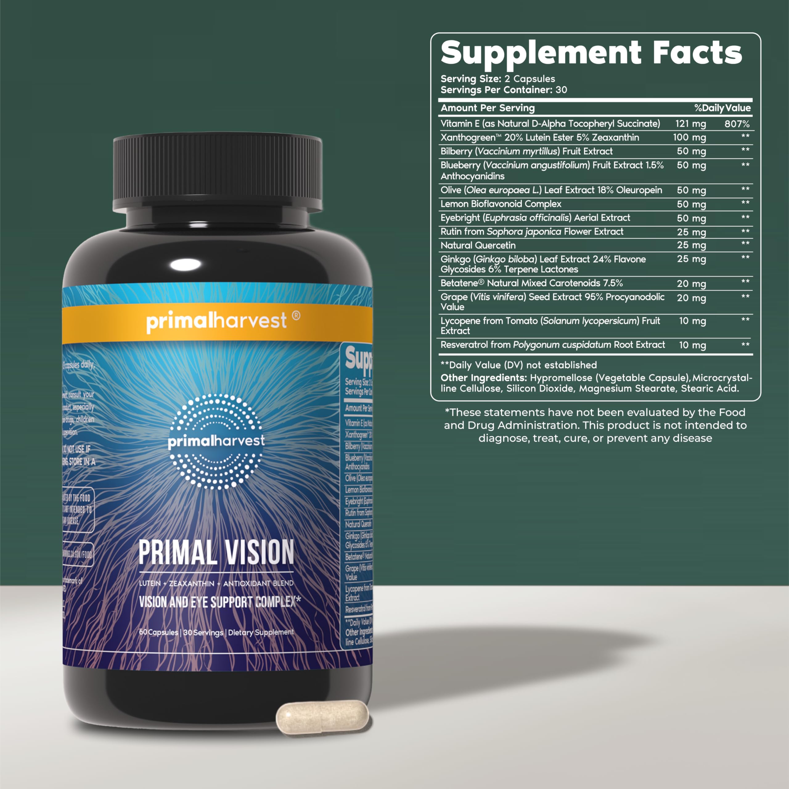 Primal Vision bottle back label details ingredients and directions