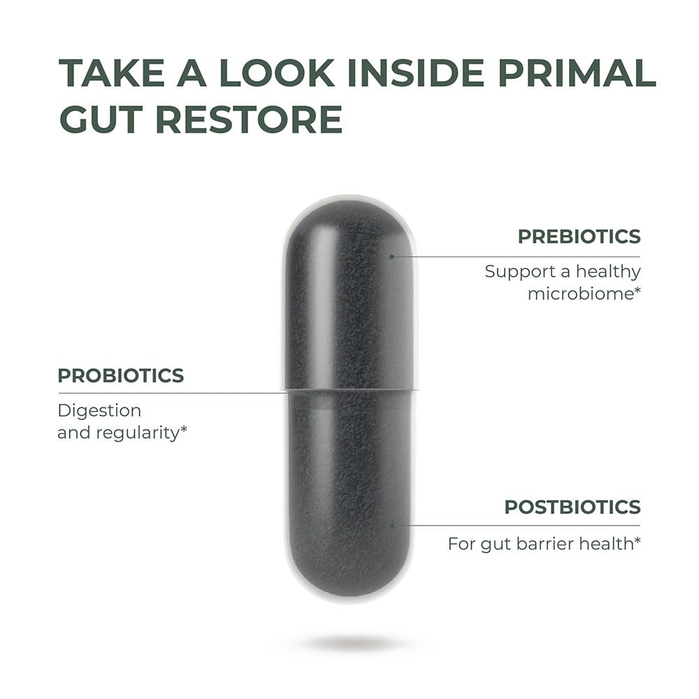 Primal Harvest Restore pill dispenser conveys on-the-go convenience for digestion support.
