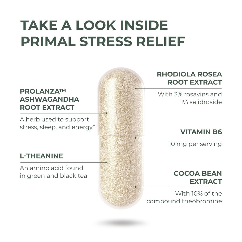 Primal Harvest stress relief bottle shown with clear label.