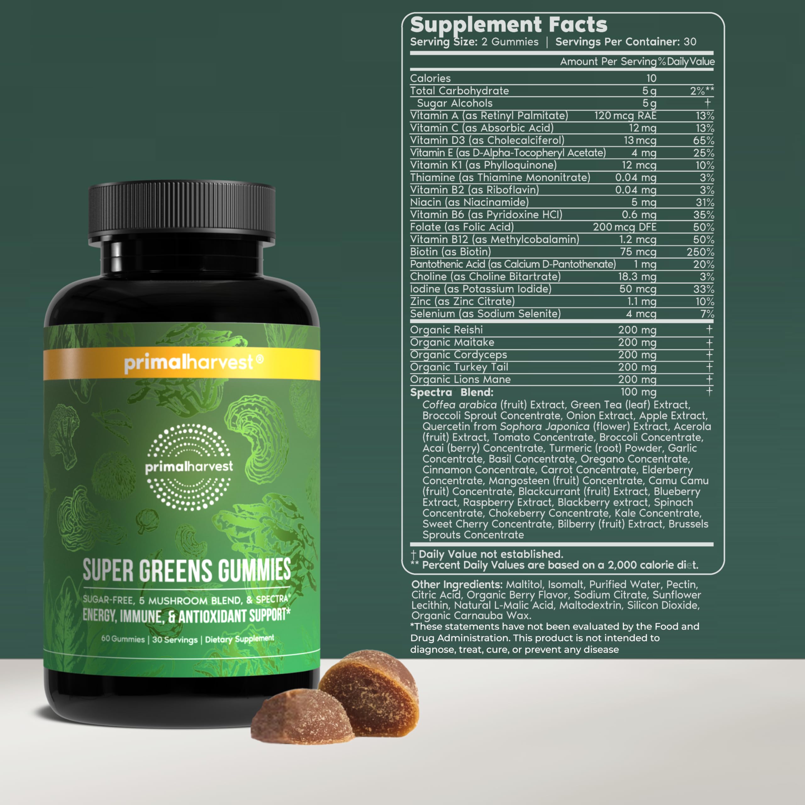 Close-up of Primal Harvest gummies highlighting texture for convenient on-the-go use