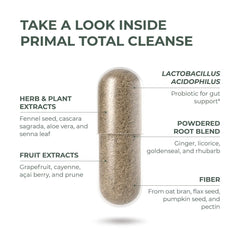 Primal Harvest Total Cleanse ingredient blend highlighting probiotics and herbs