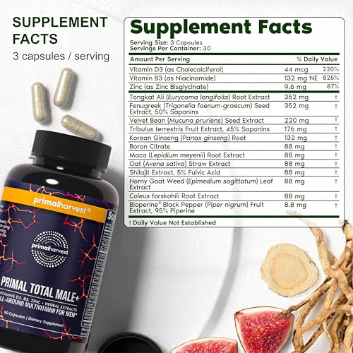 Primal Harvest Total Male+ bottle side shows the complete nutrient blend.
