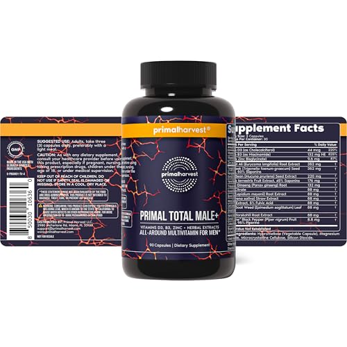 Primal Harvest Total Male+ label closeup reveals key nutrients.