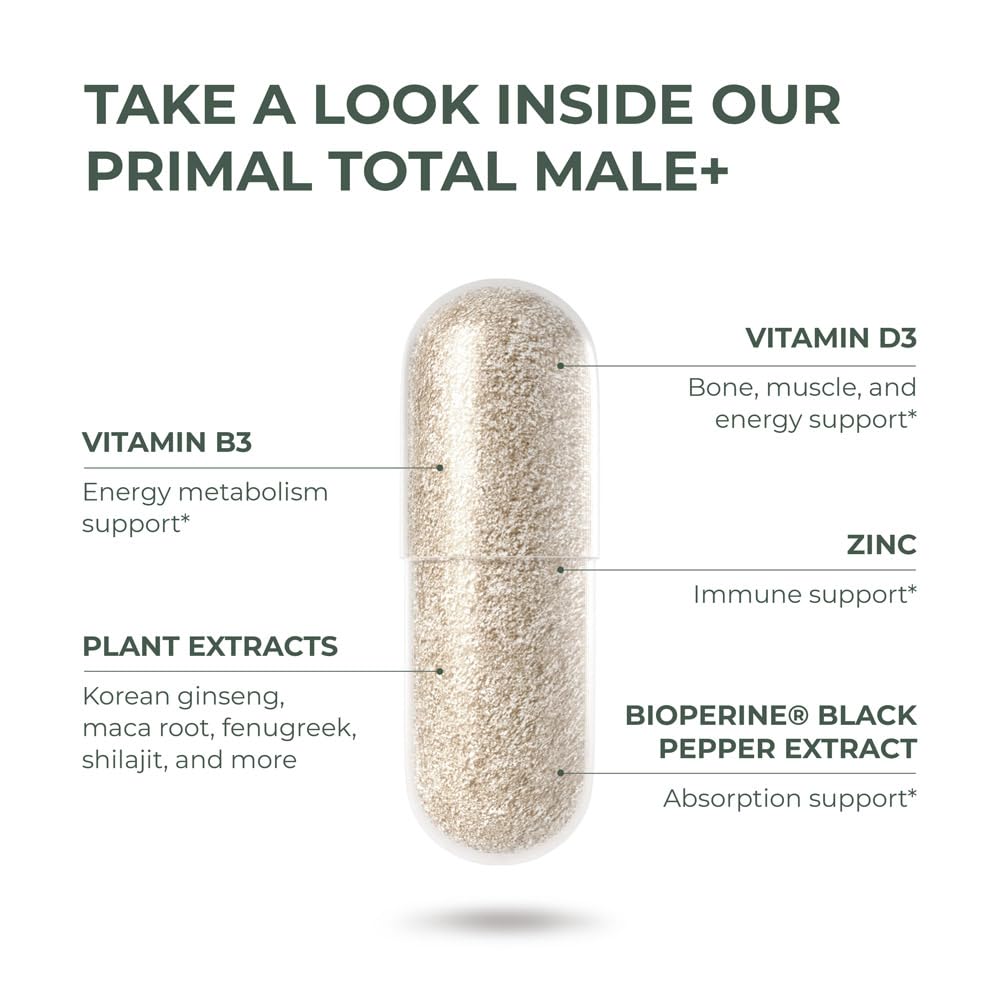 Primal Harvest Total Male+ packaging on a modern shelf during routine shopping.